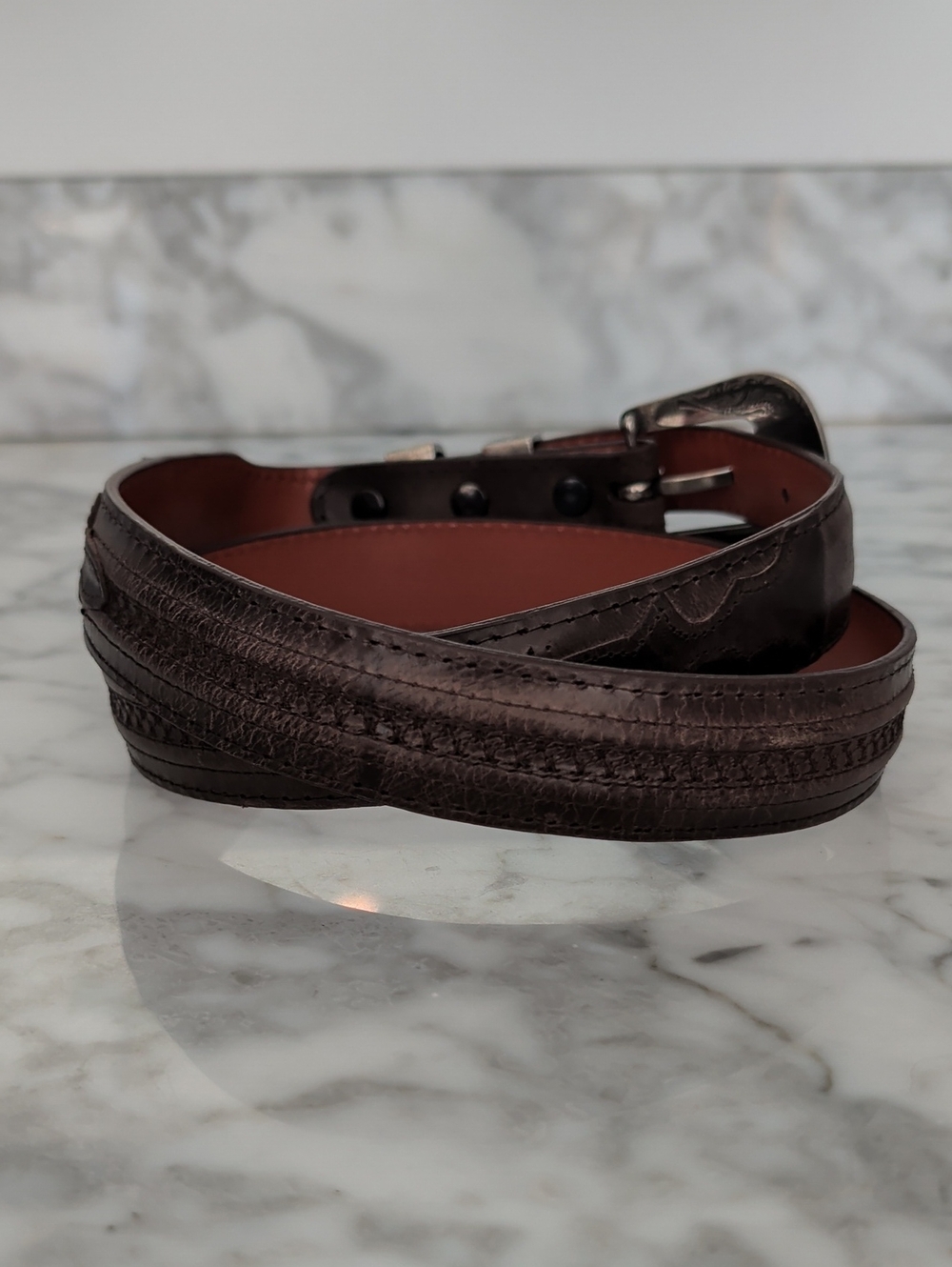 Lucchese Men's Chocolate Mad Dog Goat 1¼" Tapered Down To 1" Belt Size 40 - Picture 6 of 12
